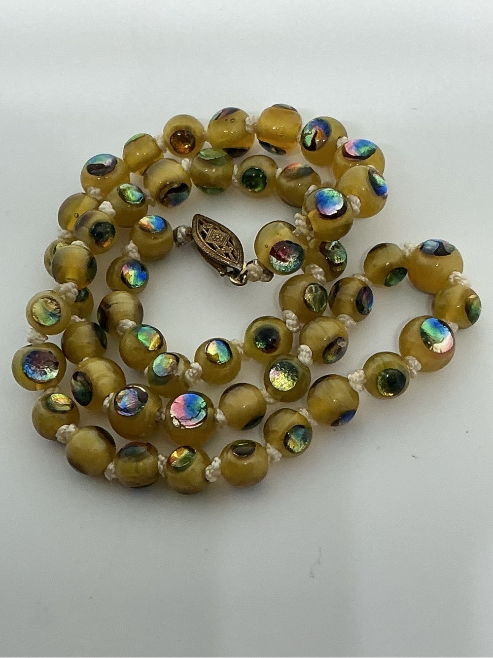 Vintage Art Deco Czech Peacock Eye Art Glass Choker Necklace